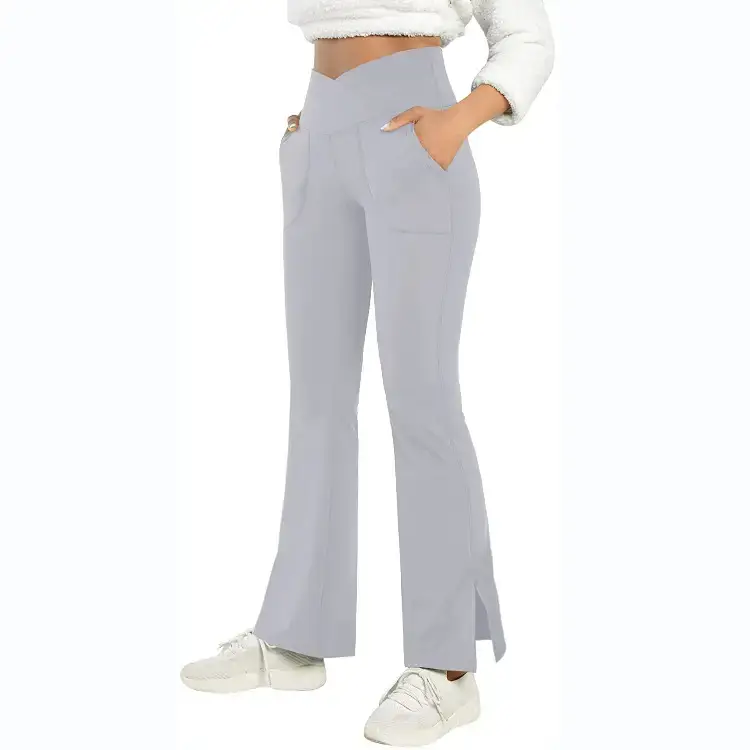 Women's Black Flat Leggings with Split Design - Image 13