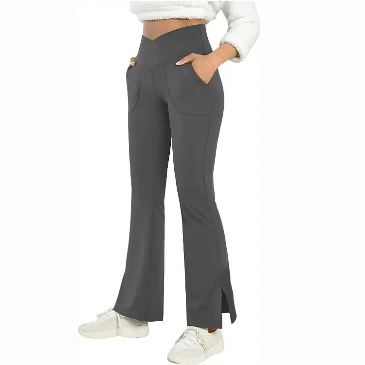 Women's Black Flat Leggings with Split Design - Image 5