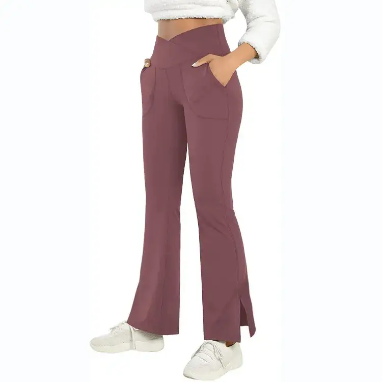 Women's Black Flat Leggings with Split Design - Image 7