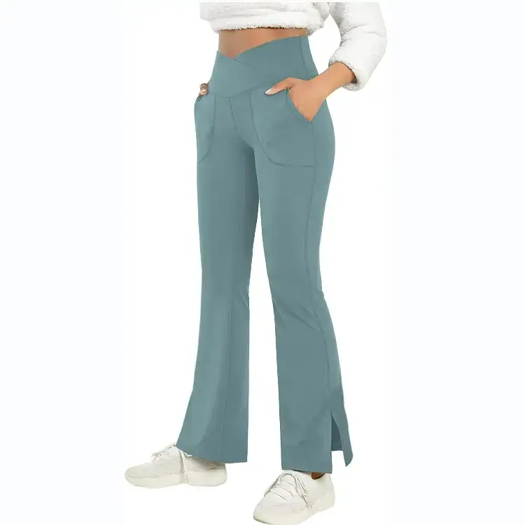 Women's Black Flat Leggings with Split Design - Image 8