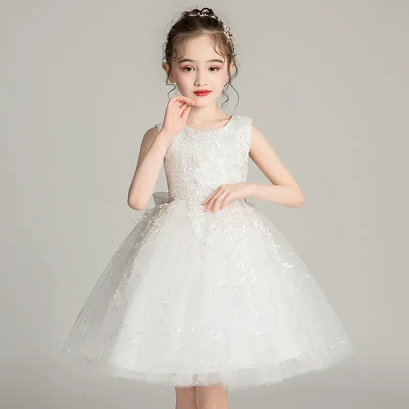 Children's Dress Summer Flower Children's Dress Host Piano Rainbow dress Gradient Mesh Sweet Princess Dress