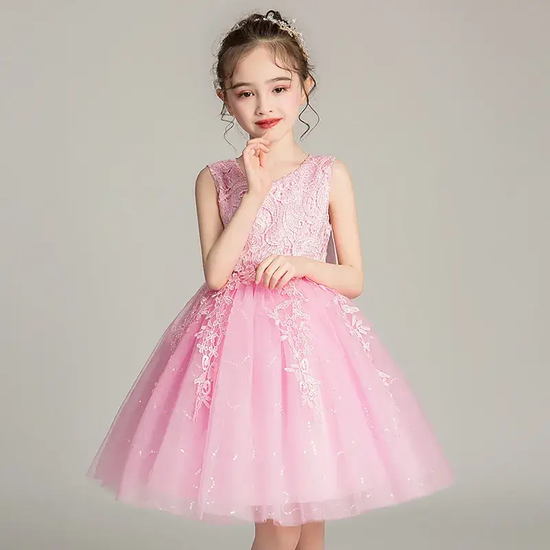 Children's Dress Summer Flower Children's Dress Host Piano Rainbow dress Gradient Mesh Sweet Princess Dress