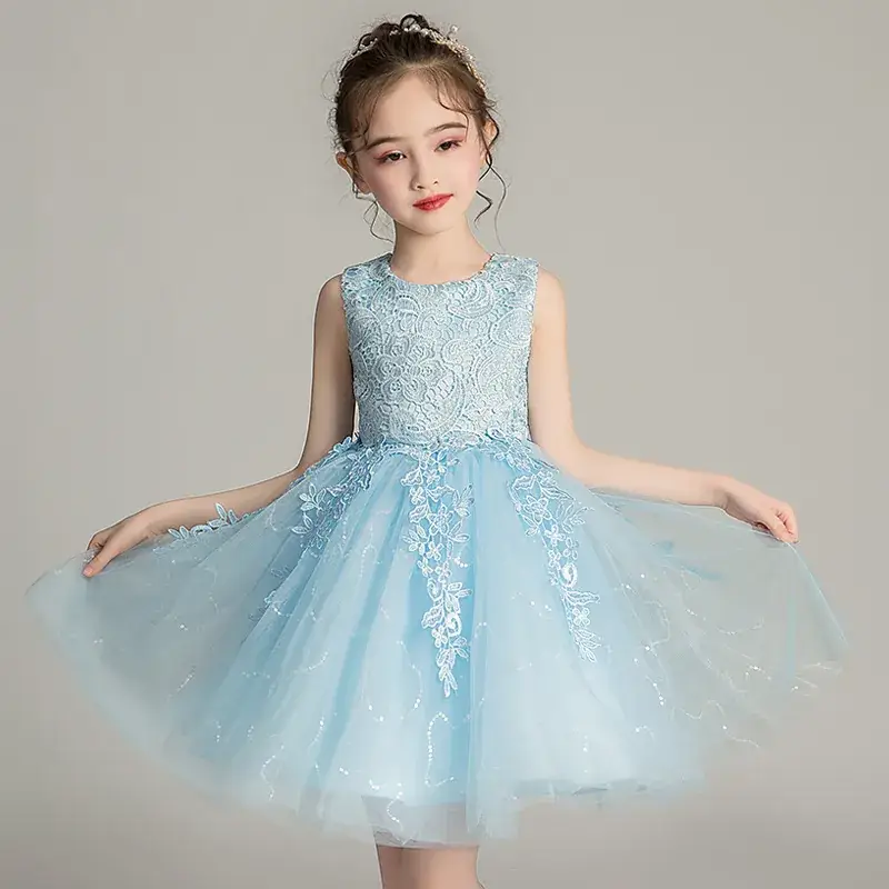 Children's Dress Summer Flower Children's Dress Host Piano Rainbow dress Gradient Mesh Sweet Princess Dress