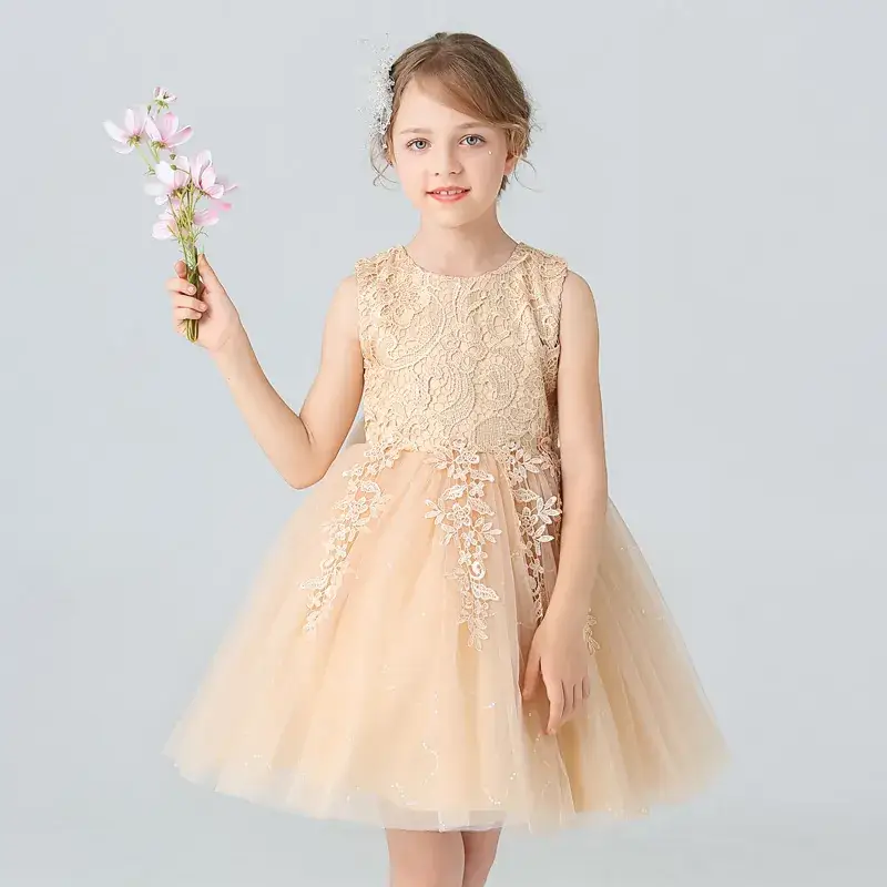 Children's Dress Summer Flower Children's Dress Host Piano Rainbow dress Gradient Mesh Sweet Princess Dress