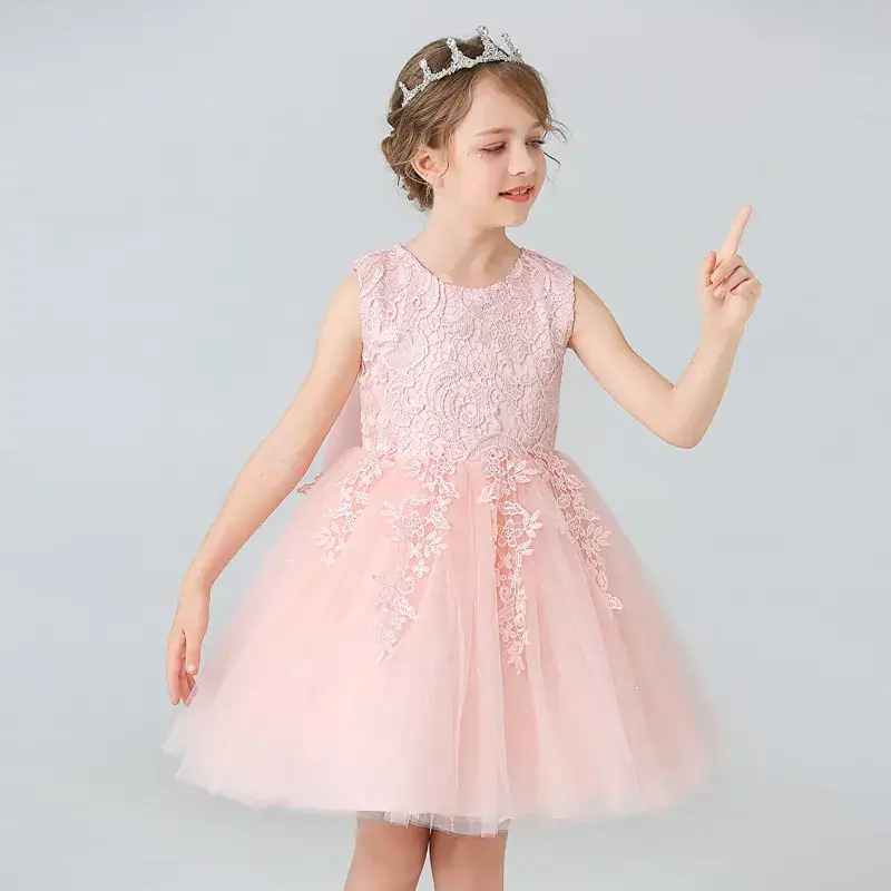 Children's Dress Summer Flower Children's Dress Host Piano Rainbow dress Gradient Mesh Sweet Princess Dress