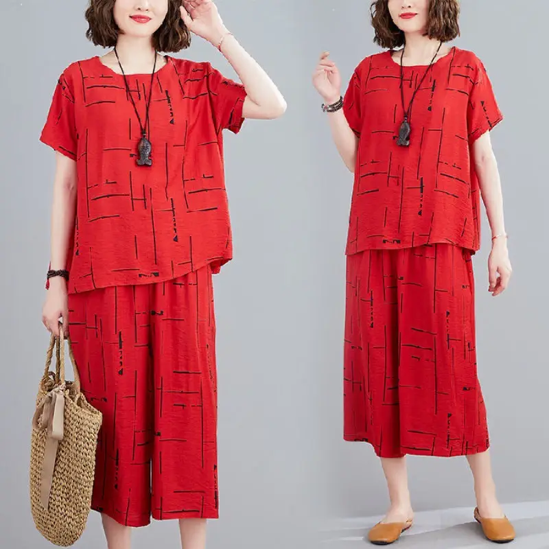 Women Korean Loose Western Wide Pants Summer Set - Image 2