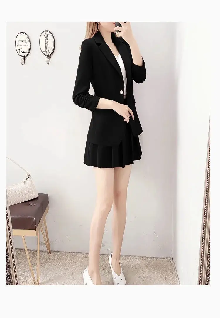 Red 2-Piece Women's Suit with Pleated Skirt — feature 1