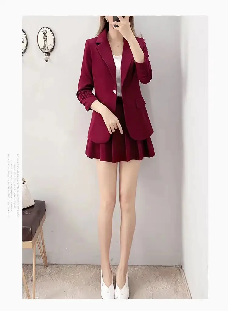 Red 2-Piece Women's Suit with Pleated Skirt — feature 11