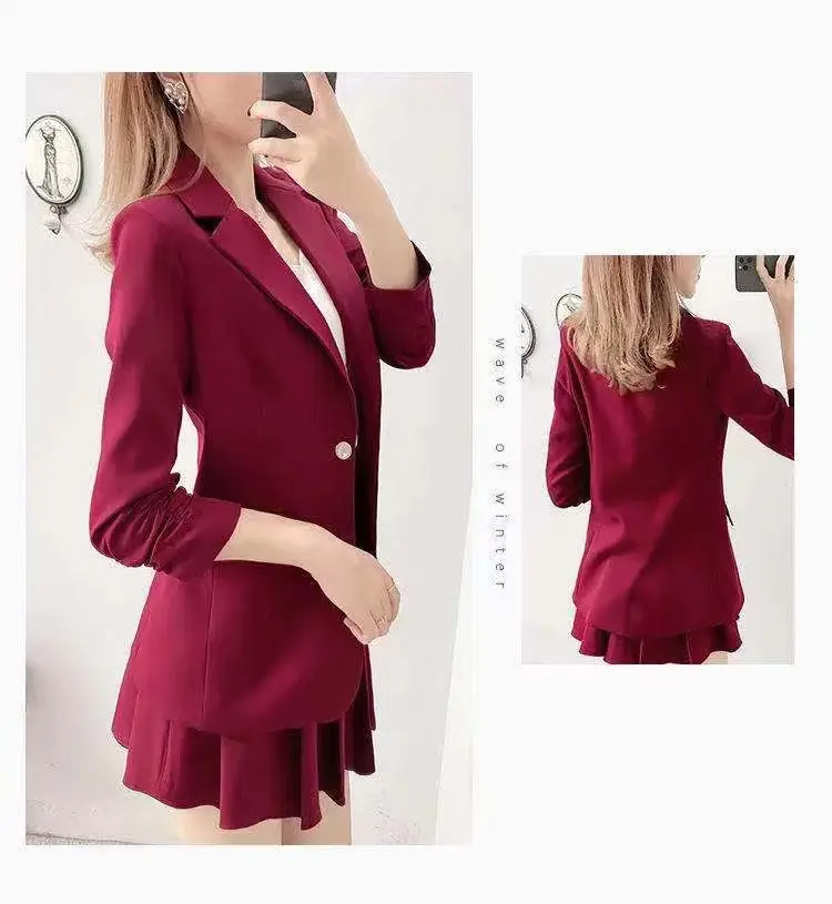 Red 2-Piece Women's Suit with Pleated Skirt — feature 12