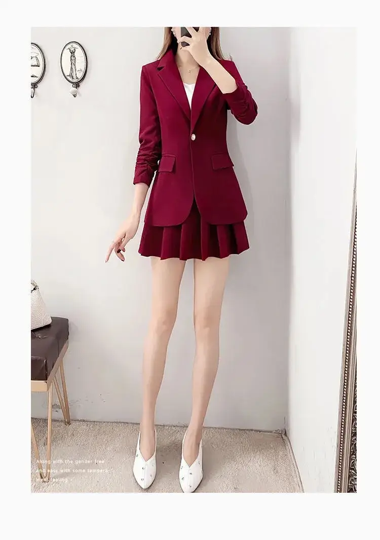 Red 2-Piece Women's Suit with Pleated Skirt — feature 13