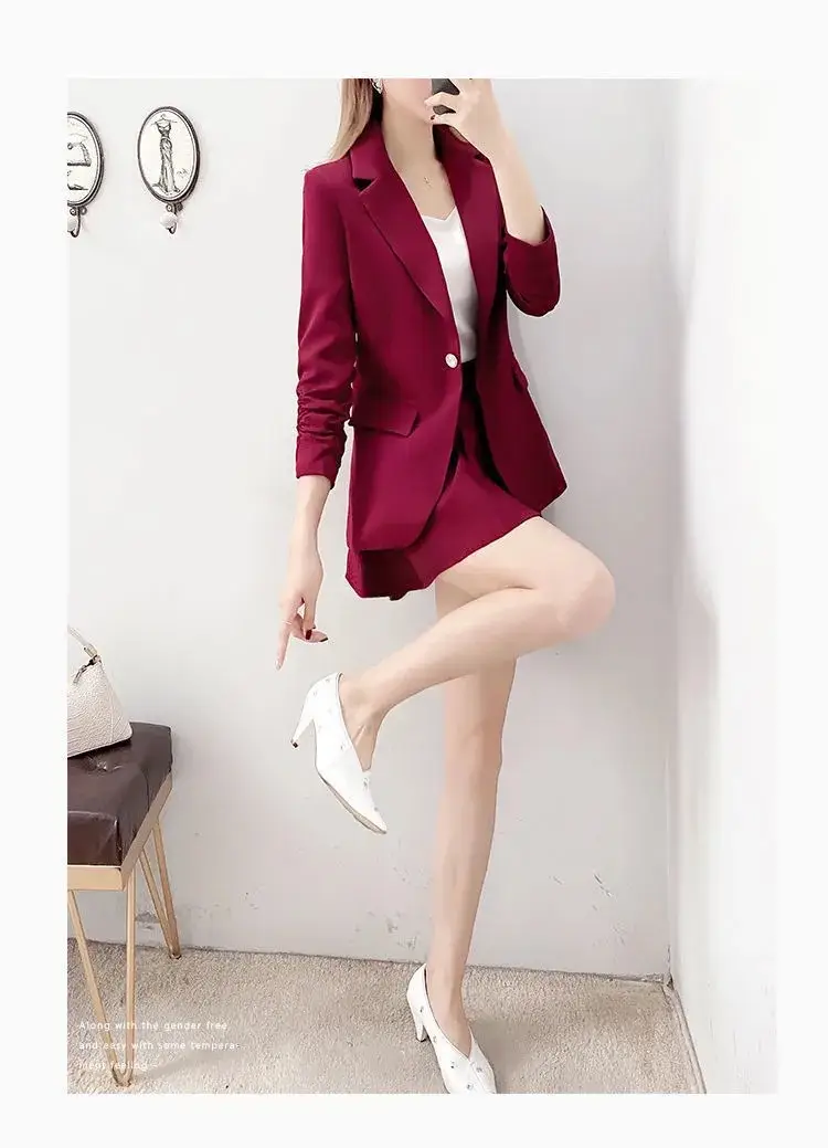 Red 2-Piece Women's Suit with Pleated Skirt — feature 14
