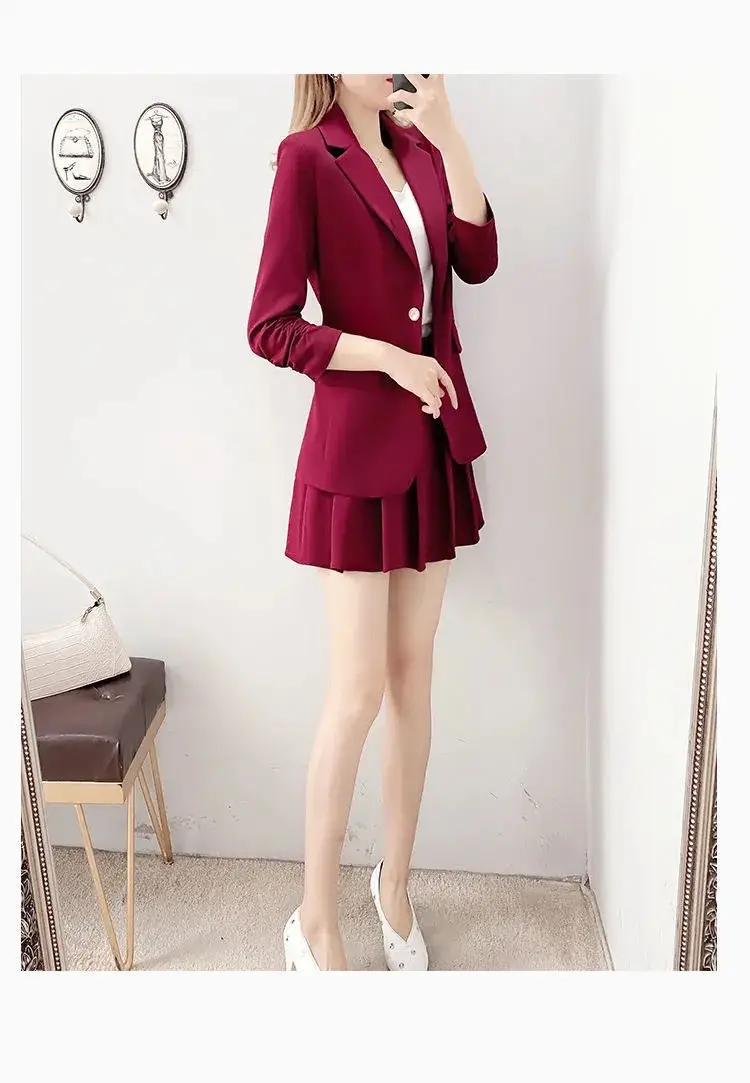 Red 2-Piece Women's Suit with Pleated Skirt — feature 8