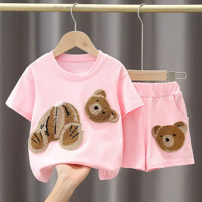 Kids 2Pc Green Bear Patch Suit Small Medium - Image 3