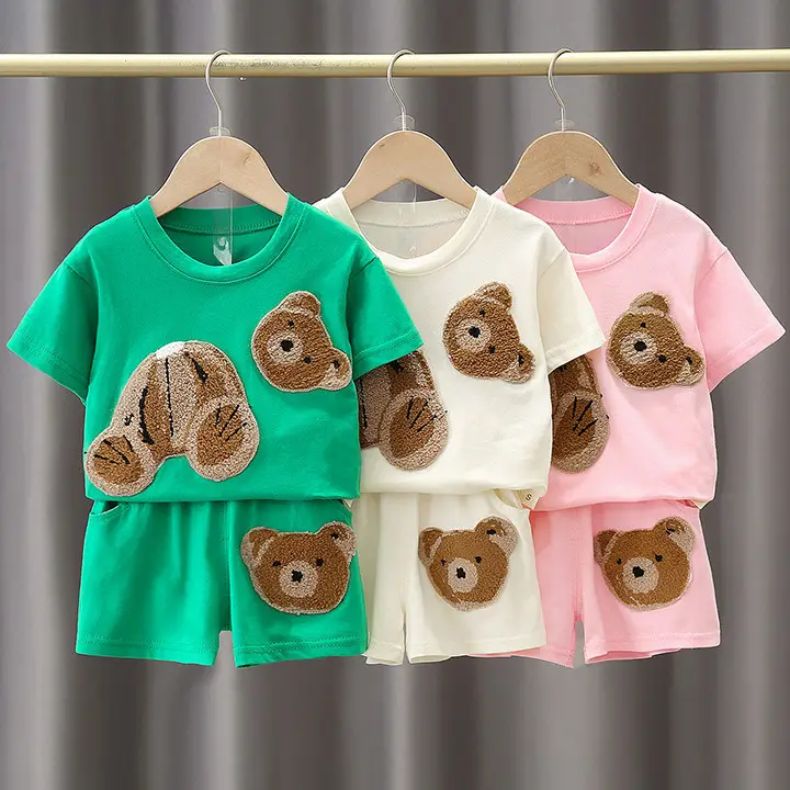 Kids 2Pc Green Bear Patch Suit Small Medium - Image 5