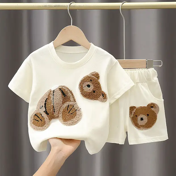 Kids 2Pc Green Bear Patch Suit Small Medium - Image 2