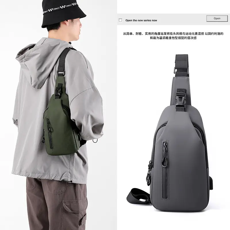 Men's Water-Repellent USB Charging Chest Bag Blue - Image 6