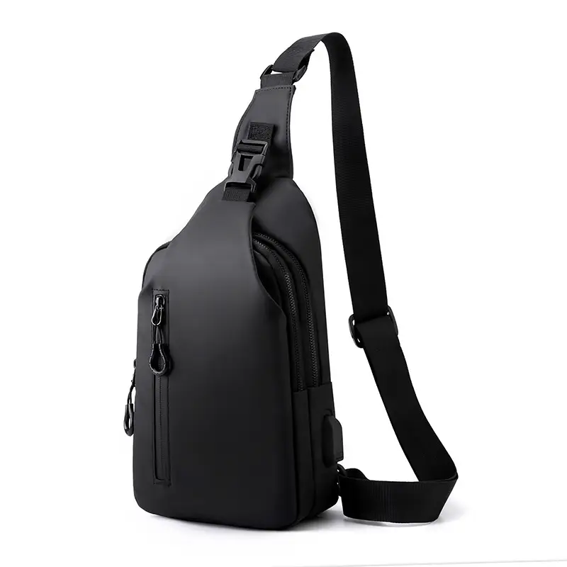 Men's Water-Repellent USB Charging Chest Bag Blue - Image 2