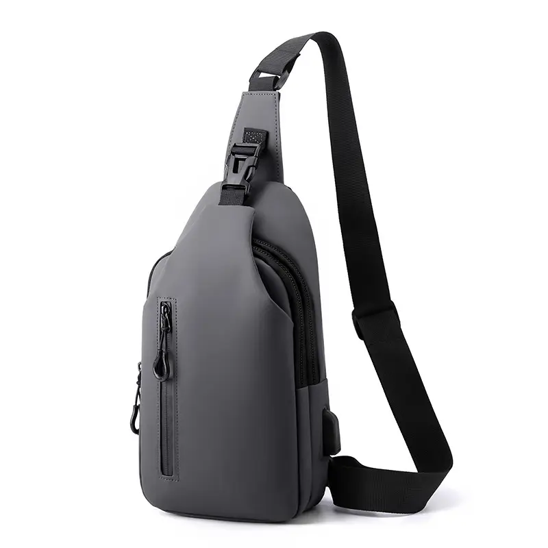 Men's Water-Repellent USB Charging Chest Bag Blue - Image 3