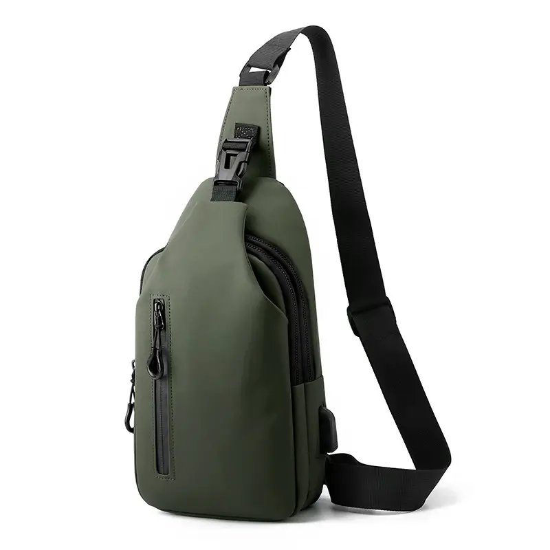 Men's Water-Repellent USB Charging Chest Bag Blue - Image 4
