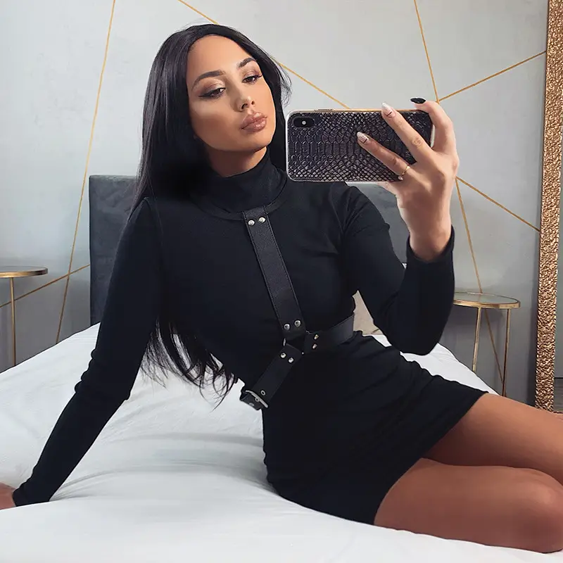 New Slim Fit High Neck Long Sleeve Hip Dress 2023