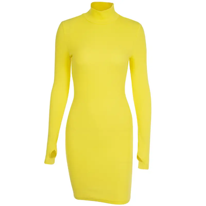 New Slim Fit High Neck Long Sleeve Hip Dress 2023
