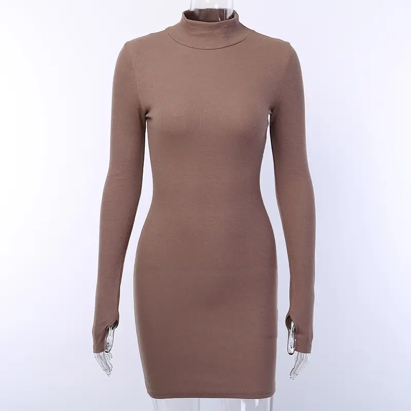 New Slim Fit High Neck Long Sleeve Hip Dress 2023