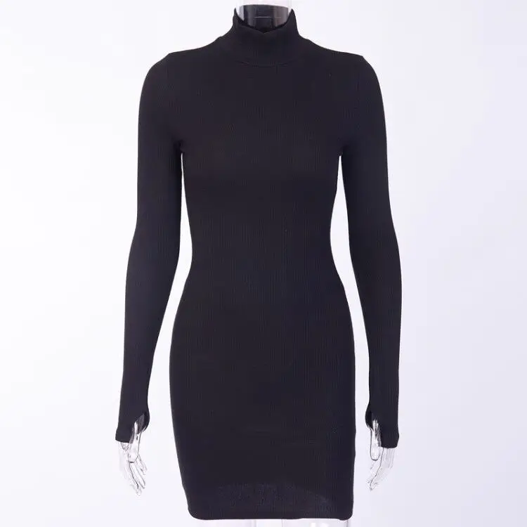 New Slim Fit High Neck Long Sleeve Hip Dress 2023