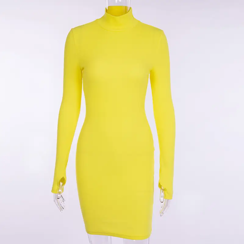 New Slim Fit High Neck Long Sleeve Hip Dress 2023