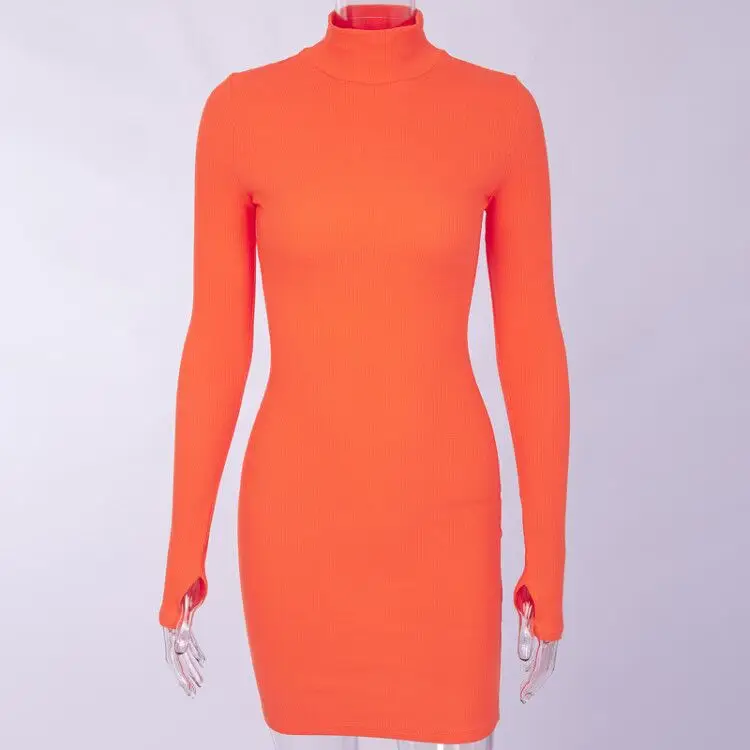 New Slim Fit High Neck Long Sleeve Hip Dress 2023