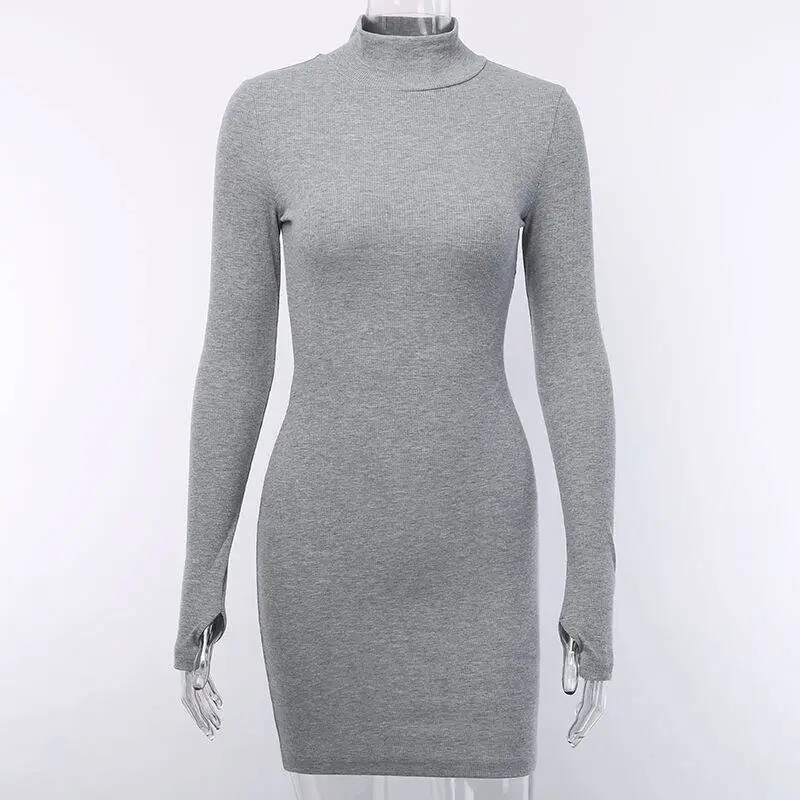 New Slim Fit High Neck Long Sleeve Hip Dress 2023