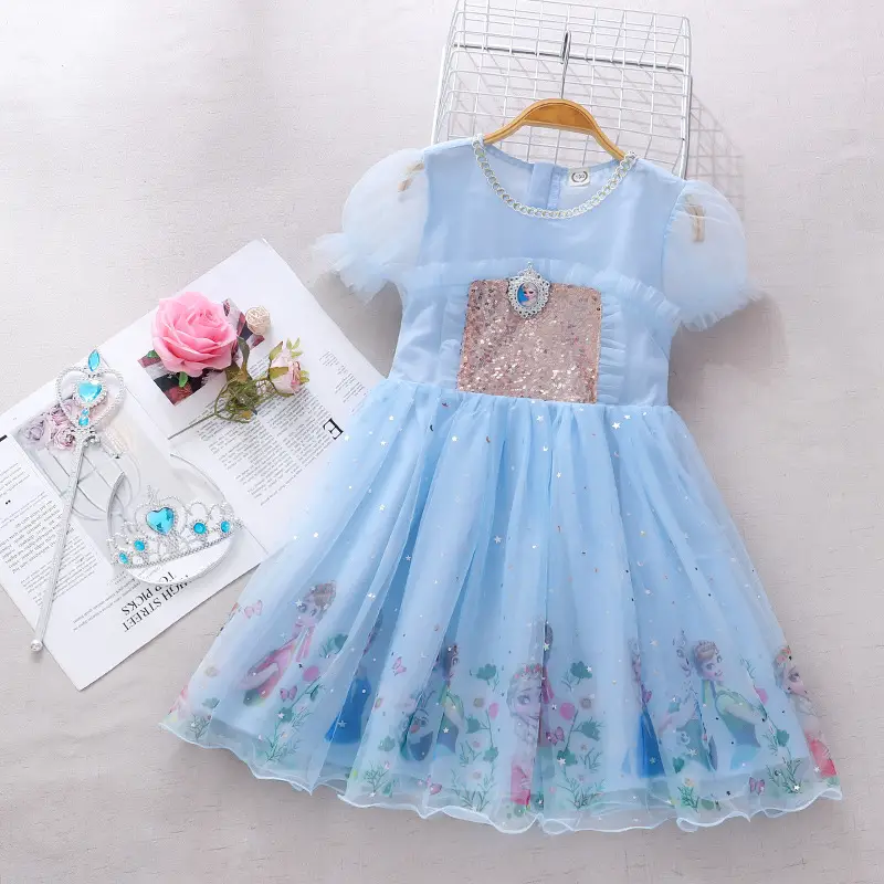Frozen Princess Dress Girls Aisha Dress 2022 New Summer Aisha Skirt Aisha Short Sleeve Skirt