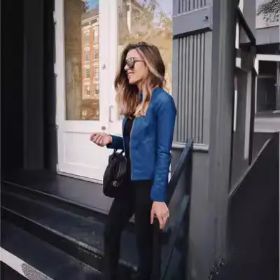 Women's Leather Jacket Suit Blue Black Winter Fashion