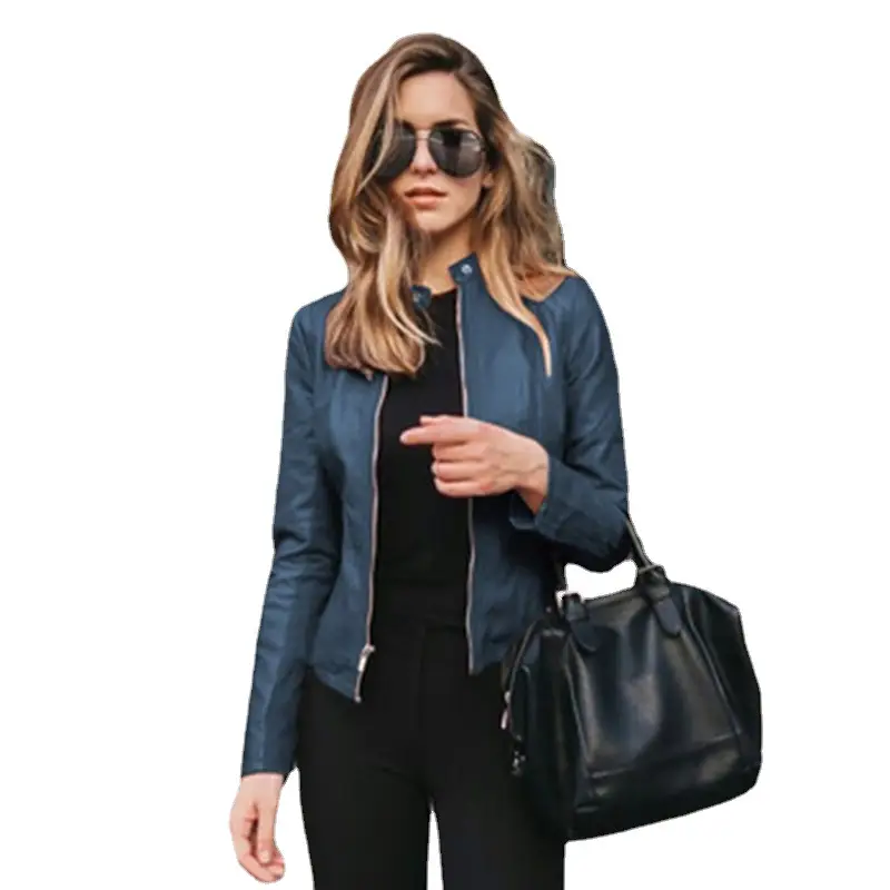 Women's Leather Jacket Suit Blue Black Winter Fashion