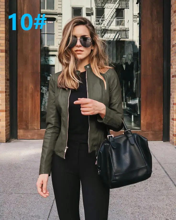 Women's Leather Jacket Suit Blue Black Winter Fashion