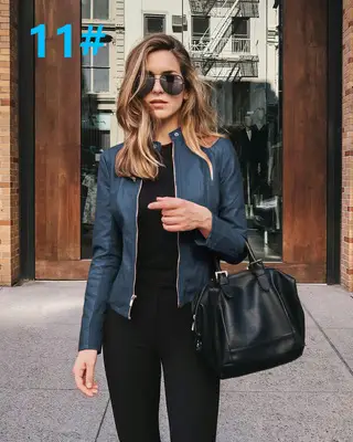 Women's Leather Jacket Suit Blue Black Winter Fashion