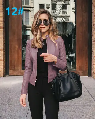 Women's Leather Jacket Suit Blue Black Winter Fashion