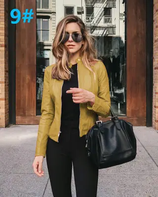 Women's Leather Jacket Suit Blue Black Winter Fashion