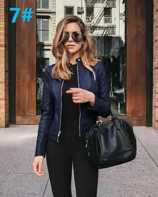 Women's Leather Jacket Suit Blue Black Winter Fashion