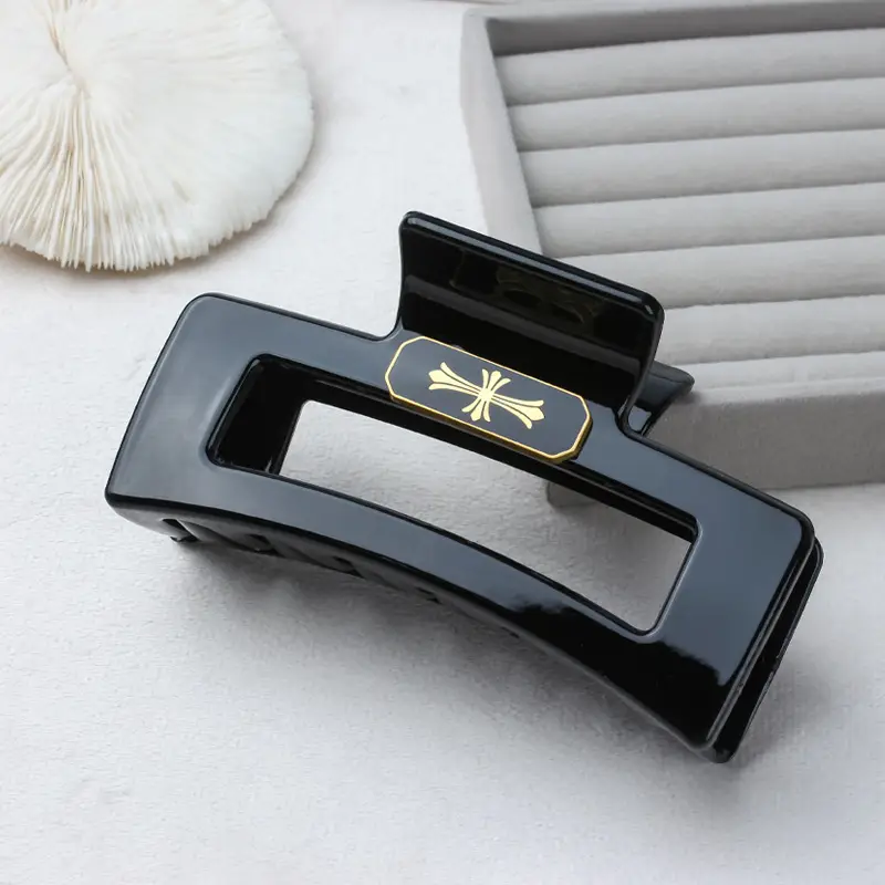 Korean-style Black Hair Clip with Geometric Design - Image 18