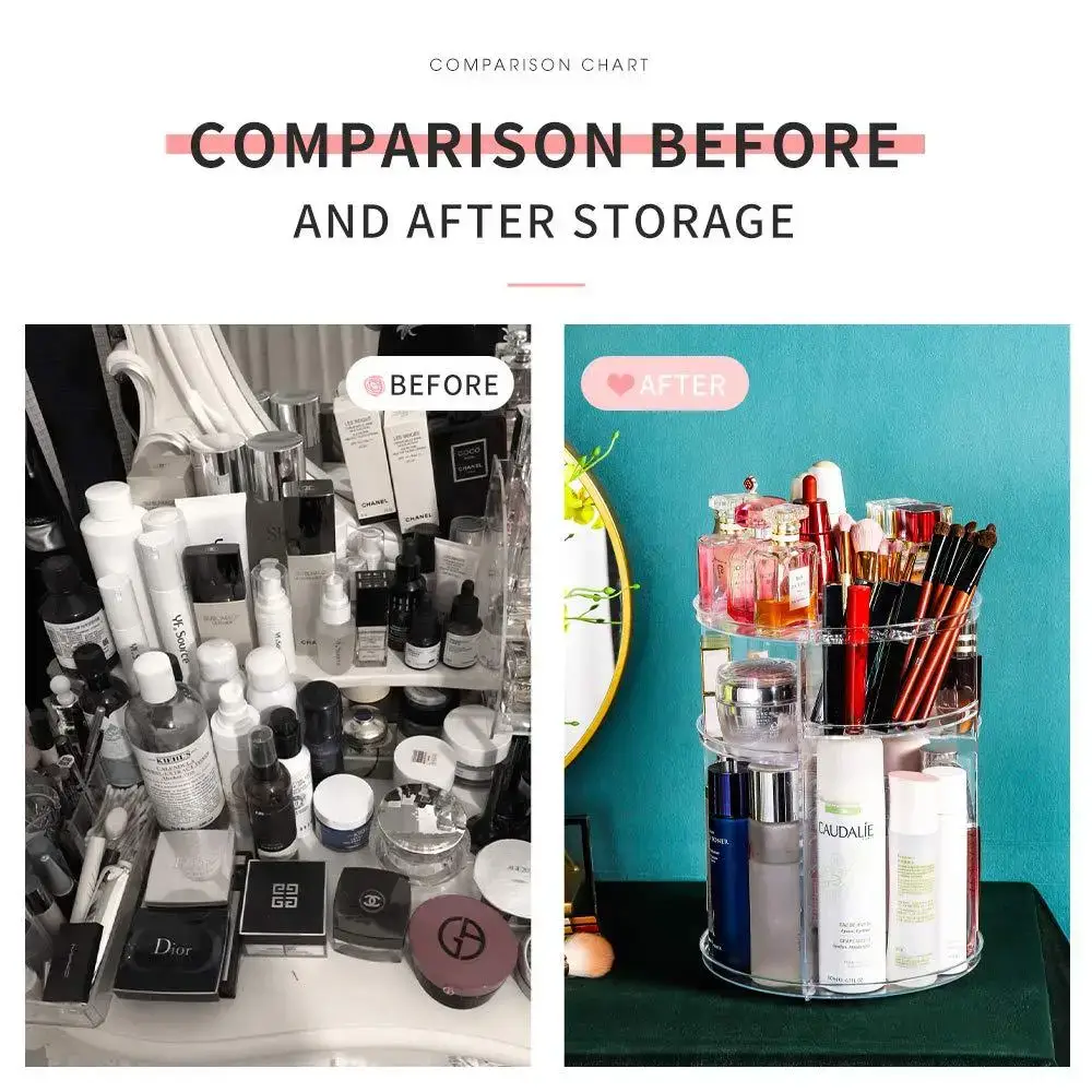 Transparent Desktop 360 Rotating Cosmetic Storage Box Dressing Table Amazon Cosmetic Brush Skin Care Storage Rack — feature 6