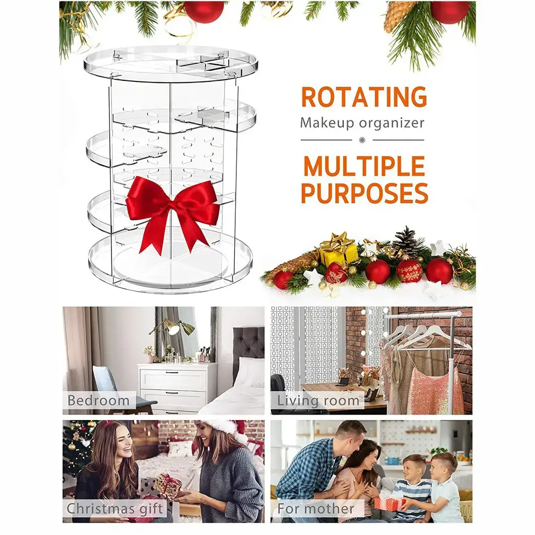 Transparent Desktop 360 Rotating Cosmetic Storage Box Dressing Table Amazon Cosmetic Brush Skin Care Storage Rack — feature 7