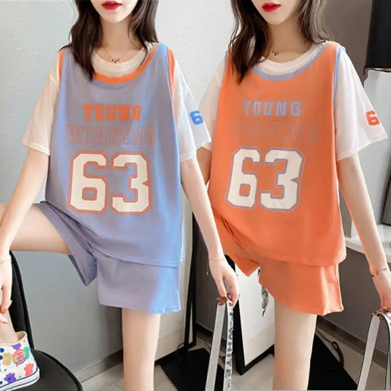 Plus Size 2025 Summer Casual Sports Suit Women Loose Shorts Set - Image 5