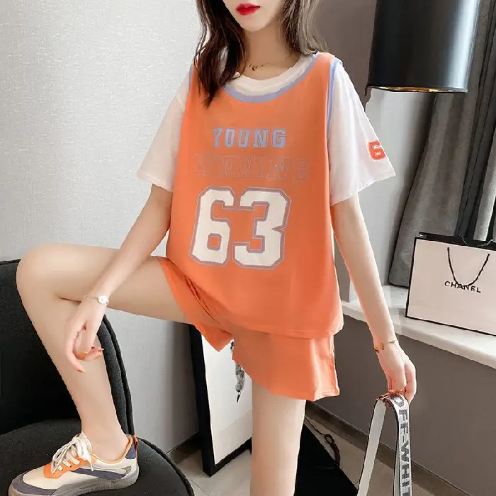 Plus Size 2025 Summer Casual Sports Suit Women Loose Shorts Set - Image 3