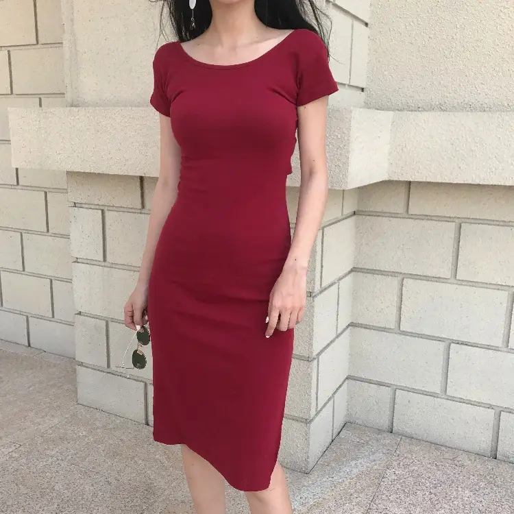 2025 Korean Style Black Bodycon Skirt Mid Length Slit Sleeve Dress — feature 20
