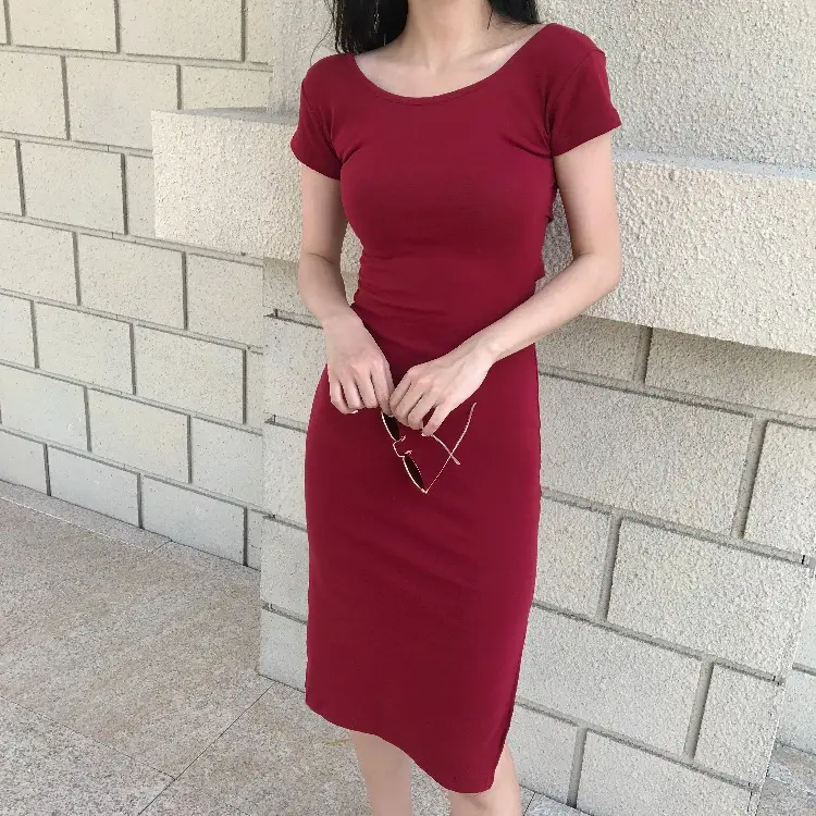 2025 Korean Style Black Bodycon Skirt Mid Length Slit Sleeve Dress — feature 22