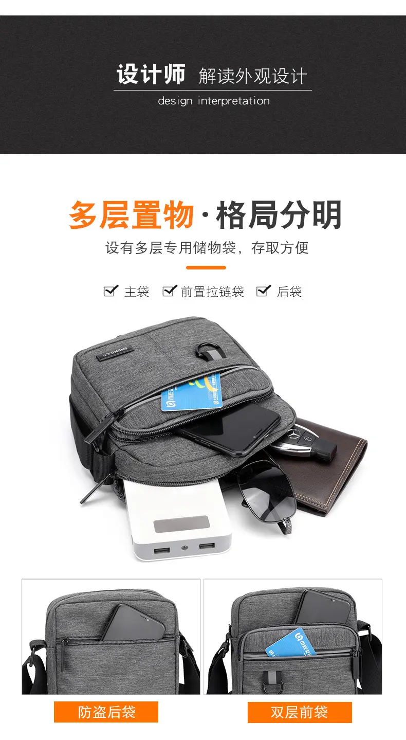 Men's Grey Oxford Crossbody Bag Commuting Business — feature 2