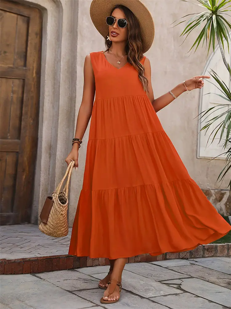 Green Layered V-Neck Dress for Women
