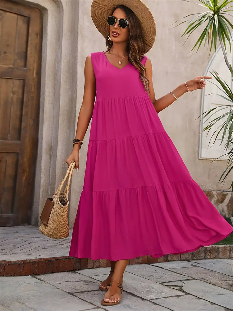 Green Layered V-Neck Dress for Women