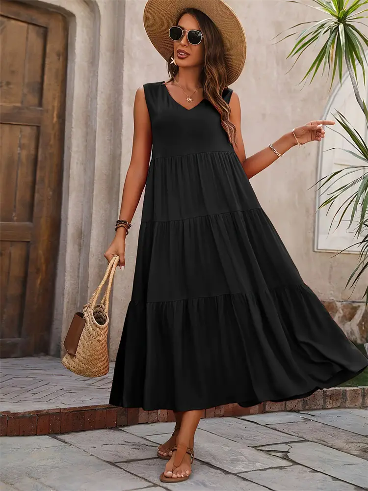 Green Layered V-Neck Dress for Women
