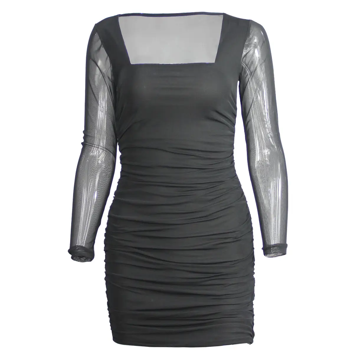Black Long Sleeve Pleated Dress for Women - Image 4
